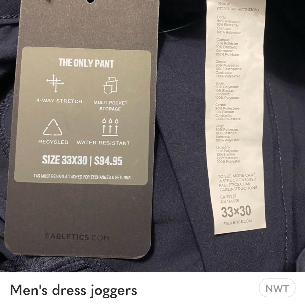 Fabletics Men's Navy Joggers - Picture 2 of 7